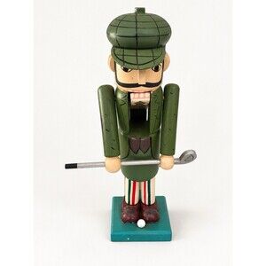 Wooden Golfer Nutcracker Green Outfit Golf Club Ball Christmas Sports Decor